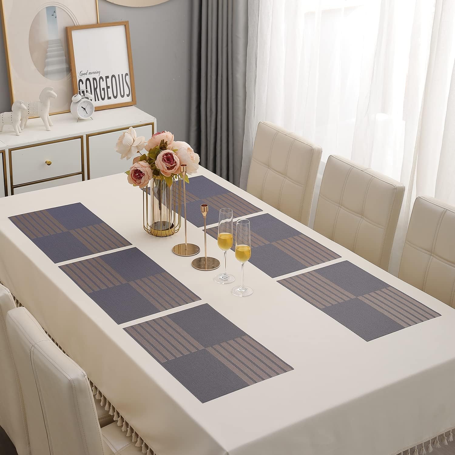 YELONA Placemats Set of 6, Heat-Resistant Woven Vinyl Table Mats, Non-Slip & Washable Dining Tablemats for Kitchen & Dinner Decor, Iris Purple (45cm x 30cm) Kafalo