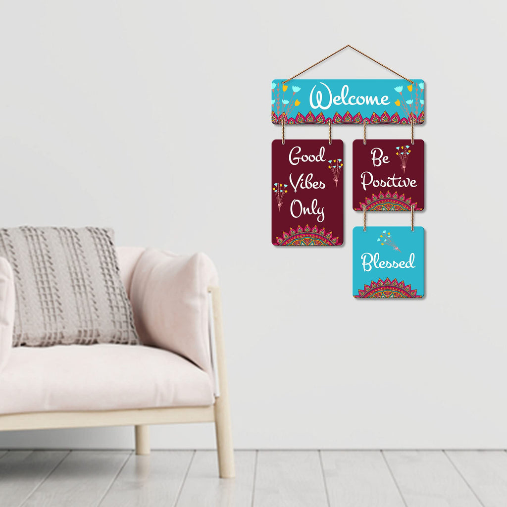 Artvibes Be Positive Blessed Welcome Wooden Wall Hanger for Gateway | Quotes Decor Item | Door Quotes Hanging | Wall Poster | Modern Decor Items | Gift Items for Home Decor | Wall Accent (WH_6509N)