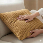 Yellow Weaves Pencil-Stripe Fur Cushion Covers | Soft Polyester | Decorative Sofa & Throw Pillow Covers | 16x16 Inches, Pack of 3 (Golden Brown)