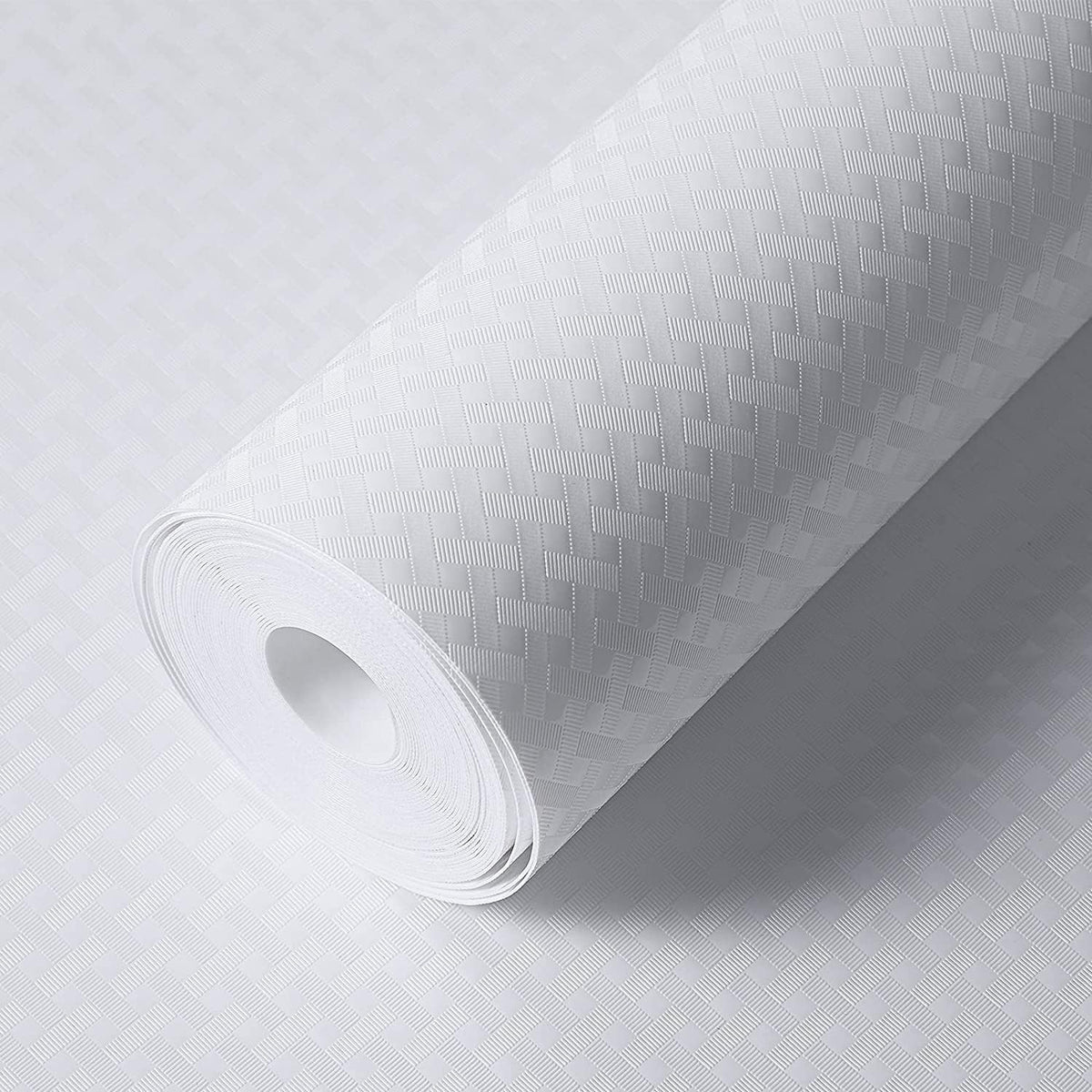 GripEasy 45 cm x 3 m Food Grade EVA Multipurpose Shelf Liners - Kitchen Drawer, Cupboard, Dining and Almirah Shelf Mat Roll (Check Texture, Glossy White) Kafalo