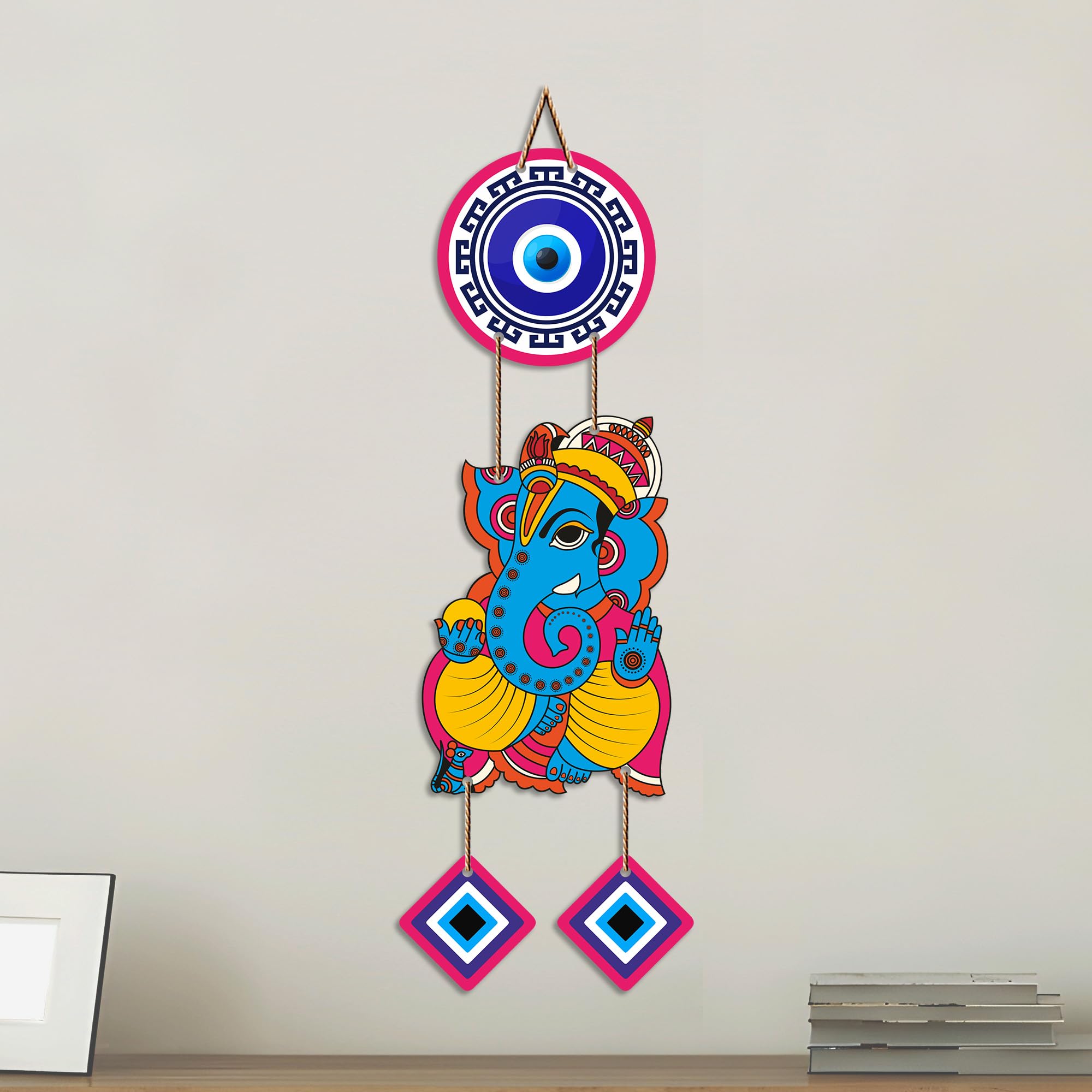 Artvibes Shree Ganesha Evil Eye Nazar Battu Wall Hanging for Home Entrance | Spiritual Vastu Decor for Living Room Bedroom Office Temple | Positive Energy MDF Decorative Gift (WH_8558N)