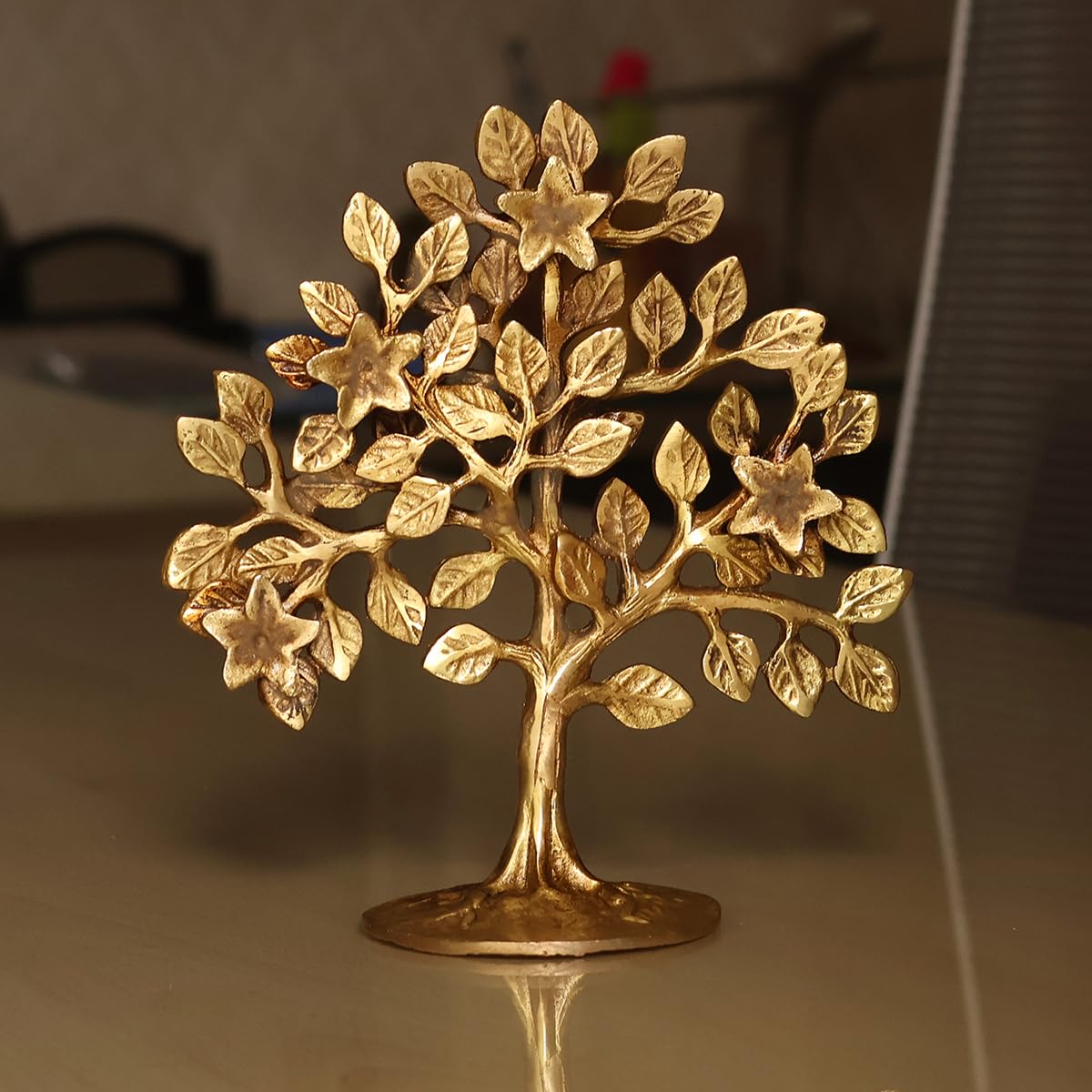 Reiki Crystal Products Brass Kalpavriksha Tree | Handmade Brass Wish-Fulfilling Tree for Home, Office & Temple Décor | 17 cm | 450–500 Gram | Feng Shui, Vastu & Spiritual Decorative Showpiece