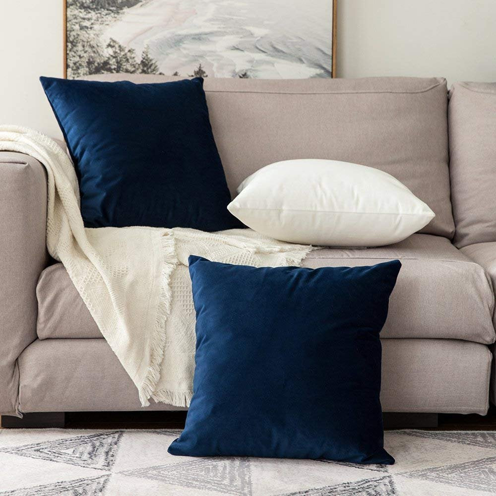 Khooti Velvet Cushion Cover, 22x22 (Blue)(Pack of 5)