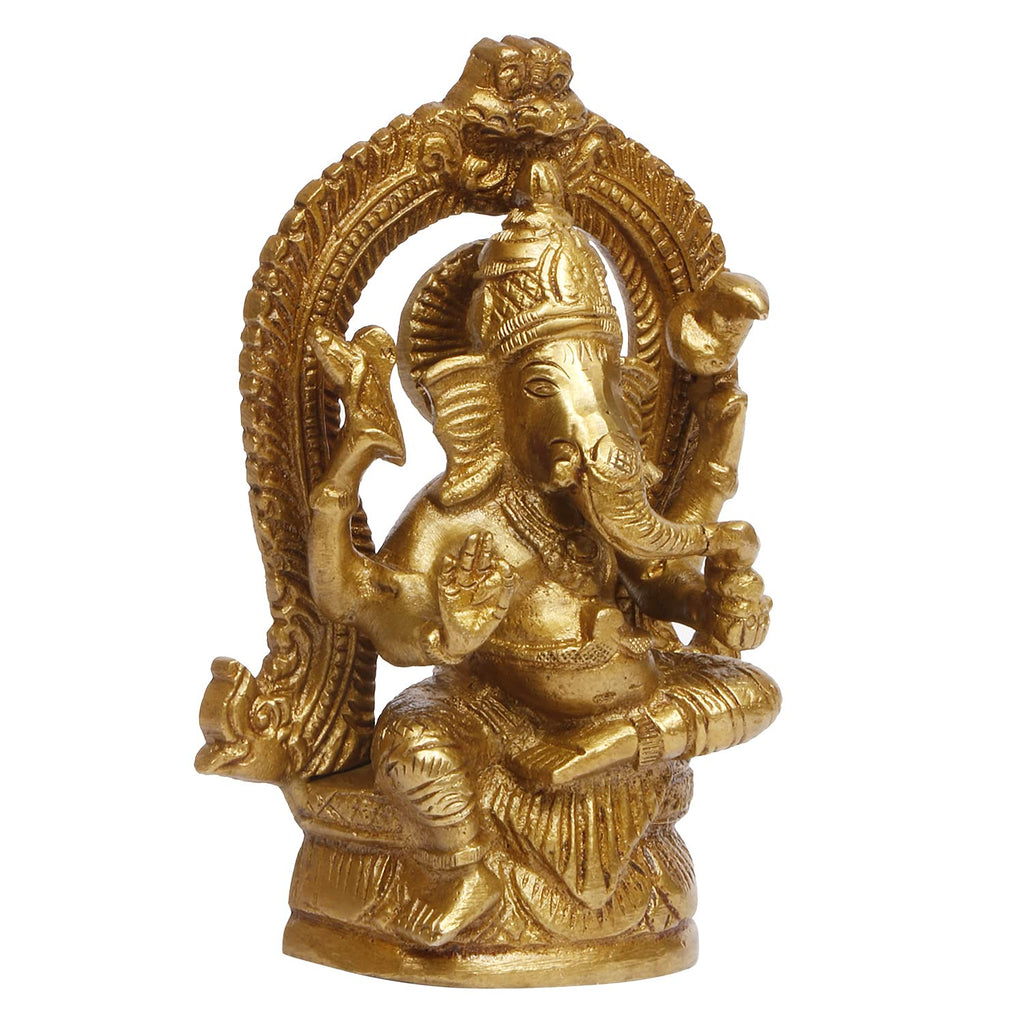 ARTVARKO Brass Lord Ganesha Sitting on Singhasan Ganesh Bhagwan Idol Ganpati Murti Metal Statue for Home Office Entrance Decor Diwali Pooja 4.5 Inches