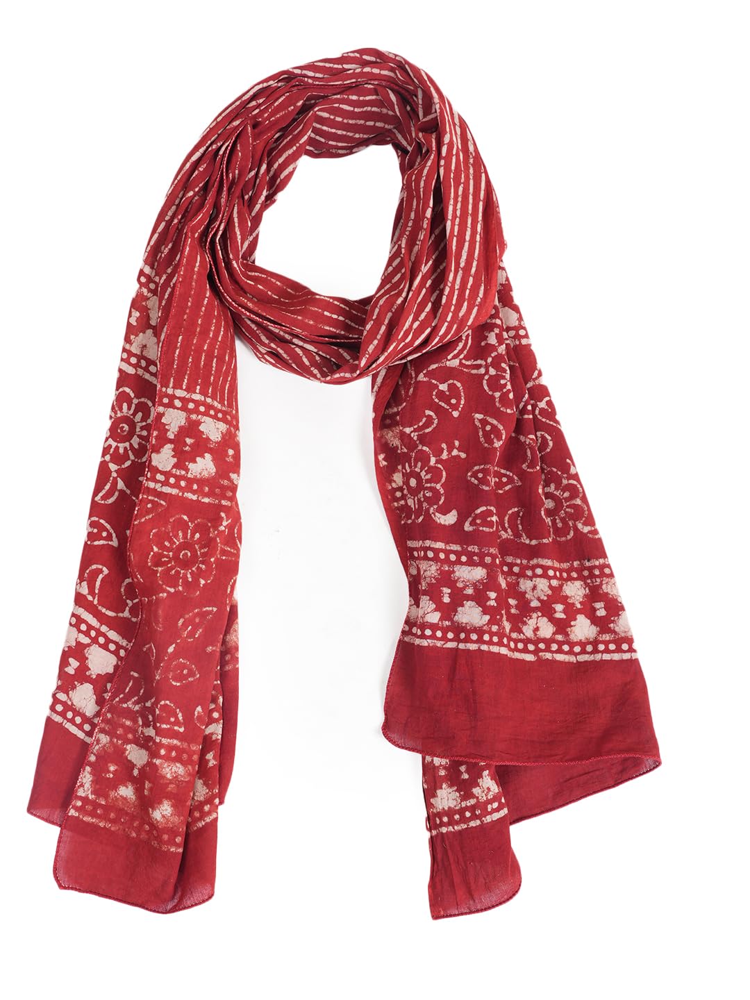 RAI SAHAB Printed Cotton Scarf for Women, Lightweight Soft Scarves Stoles for Summer & Winter(ST-101RED10)