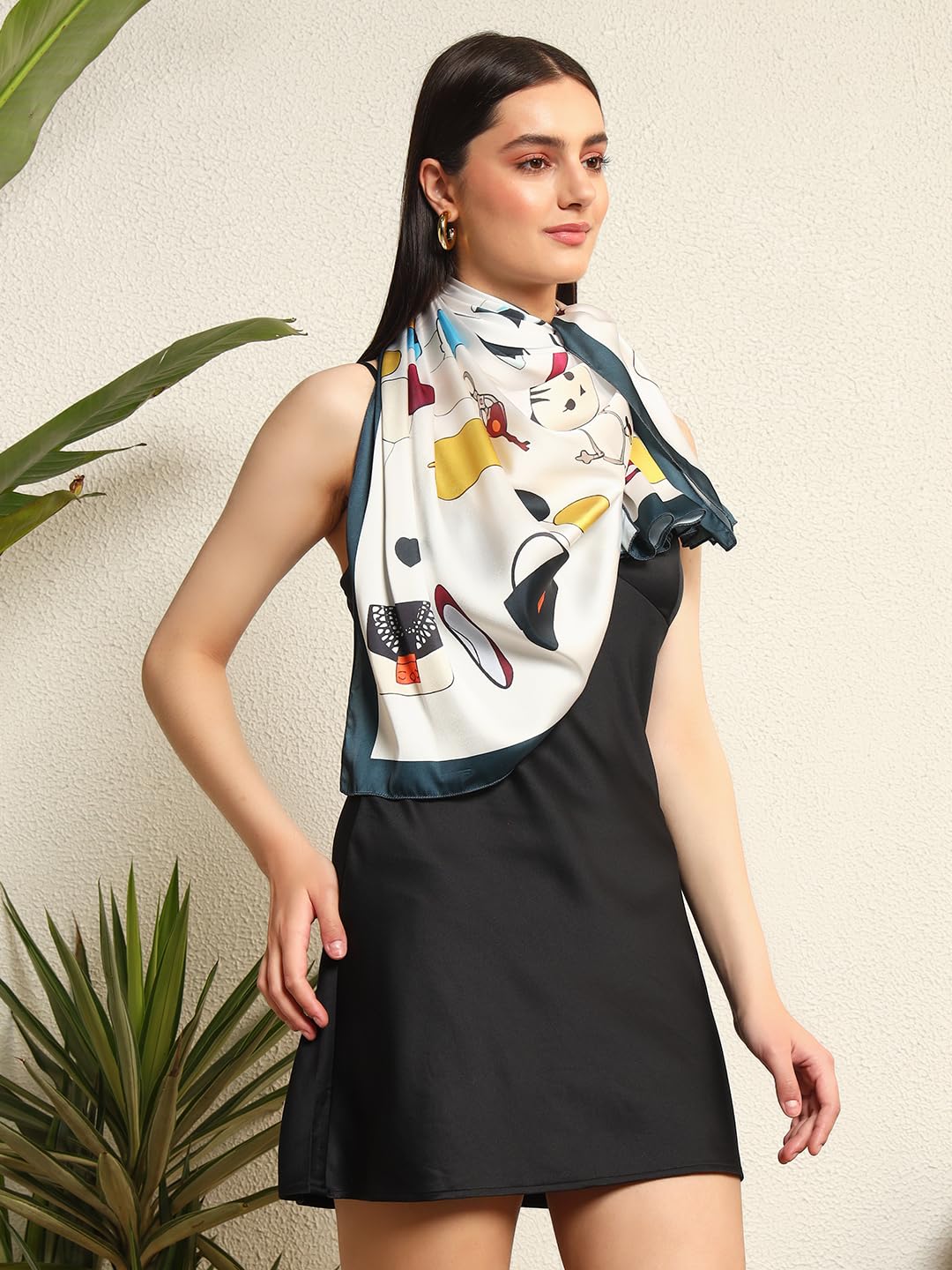 Ravaiyaa - Attitude is everything Women's Crepe Silk Digital Print Large Square Scarf Breathable Lightweight Neckerchief Printed Headscarf 40 x 40 Inch (White Inseparable)
