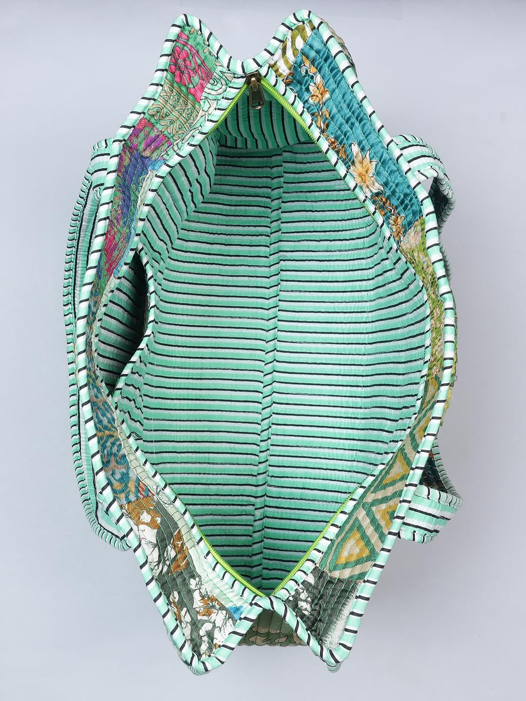 Ravaiyaa - Attitude is everything Patchwork Quilted Tote Bag Women Reversible Shoulder Bag Cotton Carry Bag Multipurpose Tote Bags (Turquoise)