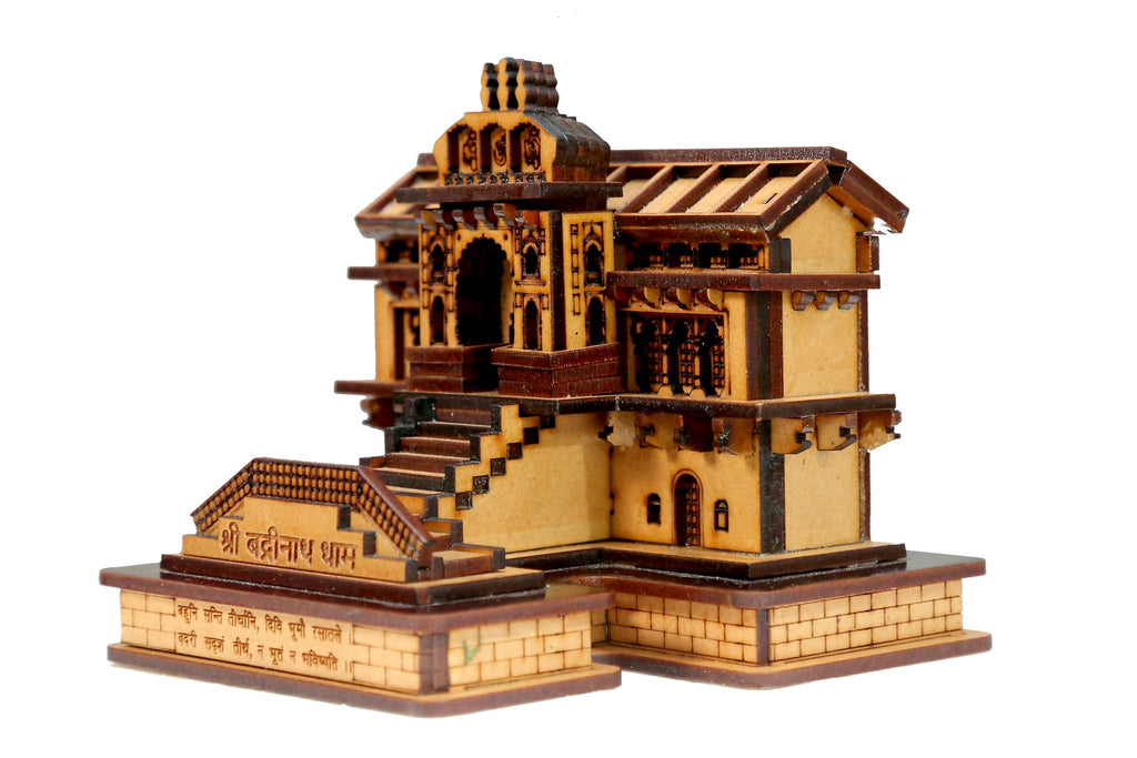 REVIVE LIFE STYLE 3D Pine Wood Shri Badrinath Dham Temple Model for Home/Office/Shop/Car and Bus Dashboard (Pack of 1)
