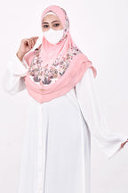 Markaz Hijab Printed Malaysian Instant Hijab for Women | Floral Border Design | Ready to Wear Modest Fashion Headscarf | Elegant Muslimah Style (PINK, M)