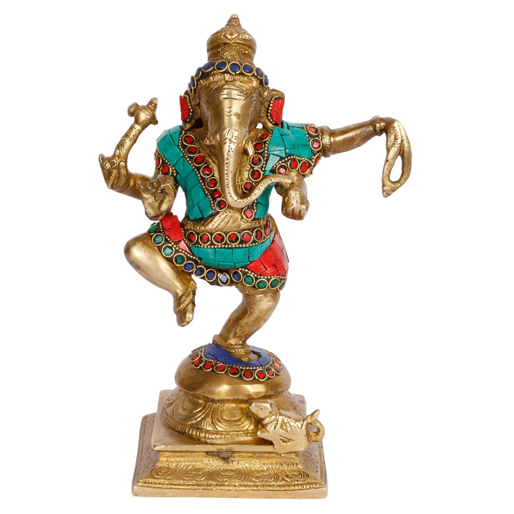 ARTVARKO Dancing Ganesh Idol Brass Multicolor Statue Murti Blessing Ganesha Vinayak Ganpati Sitting Sculpture Bhagwan Home Entrance Décor Temple Puja Gift Height 8.5 Inch