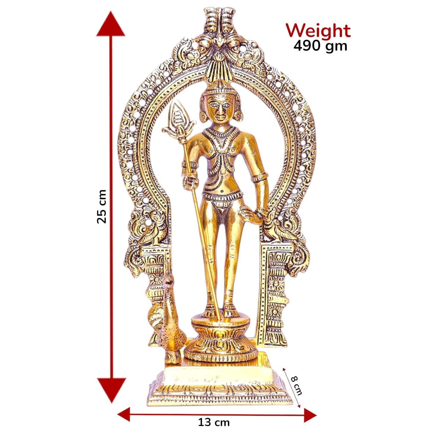 KridayKraft Metal Murugan Swami (Kartikeya) Statue Standing with Peacock, Swaminatha,Skanda Swamiji, Subramanyam Murti for Pooja, Vastu & Home,Office Decor,Religious Idol