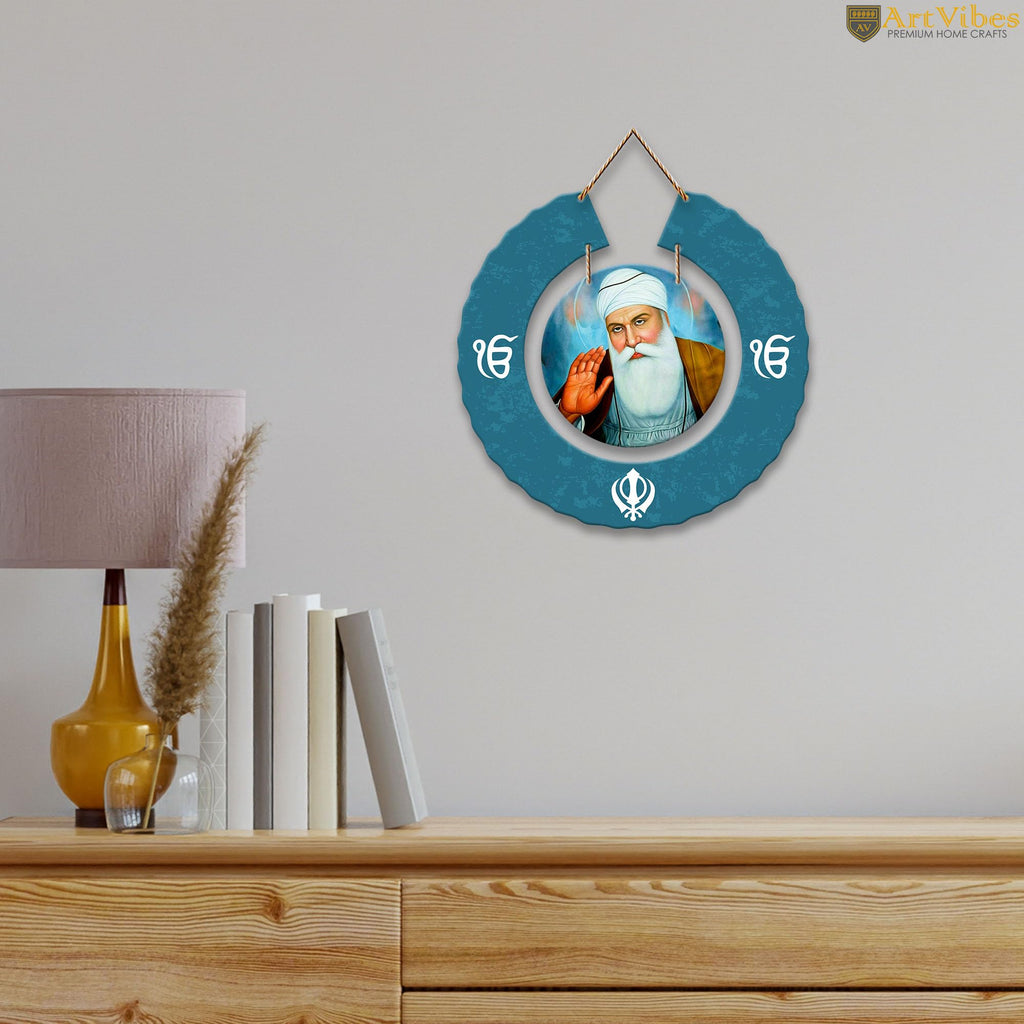 Artvibes Guru Nanak Dev Round Shape MDF Wooden Wall Decor Items | Spiritual Decor Items | Wall Art Paintings | Wall Sculpture | Signs & Plaques| Stylish Modern Decor Item | Gift Items (WH_9805N)