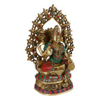 ARTVARKO Brass Lakshmi Devi Idol Statue Multicolor Gemstone Handwork for Home Puja Goddess Laxmi Idols Showpiece for Temple 10 Inches