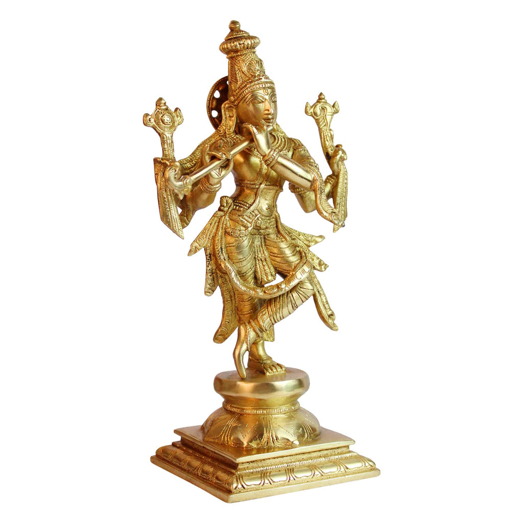 ARTVARKO Lord Murli Manohar Krishna Krishan Brass Statue Murti Gift & Home Décor 12 Inches