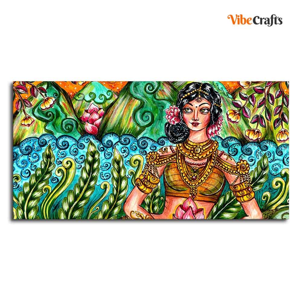 VIBECRAFTS Canvas Paintings for Living Room Drawing Room Traditional Women Canvas Wall Painting Fitted With Wooden Frame For Home | Office | Living Room | Gifts (PTVCH_2514)