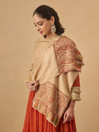 Pashmoda Women Gulpari Kaani Stole, Authentic Kashmiri Luxury Pashmina Style Shawl, Stole, (Size 28x80 Inches, Beige Color) MAVST06