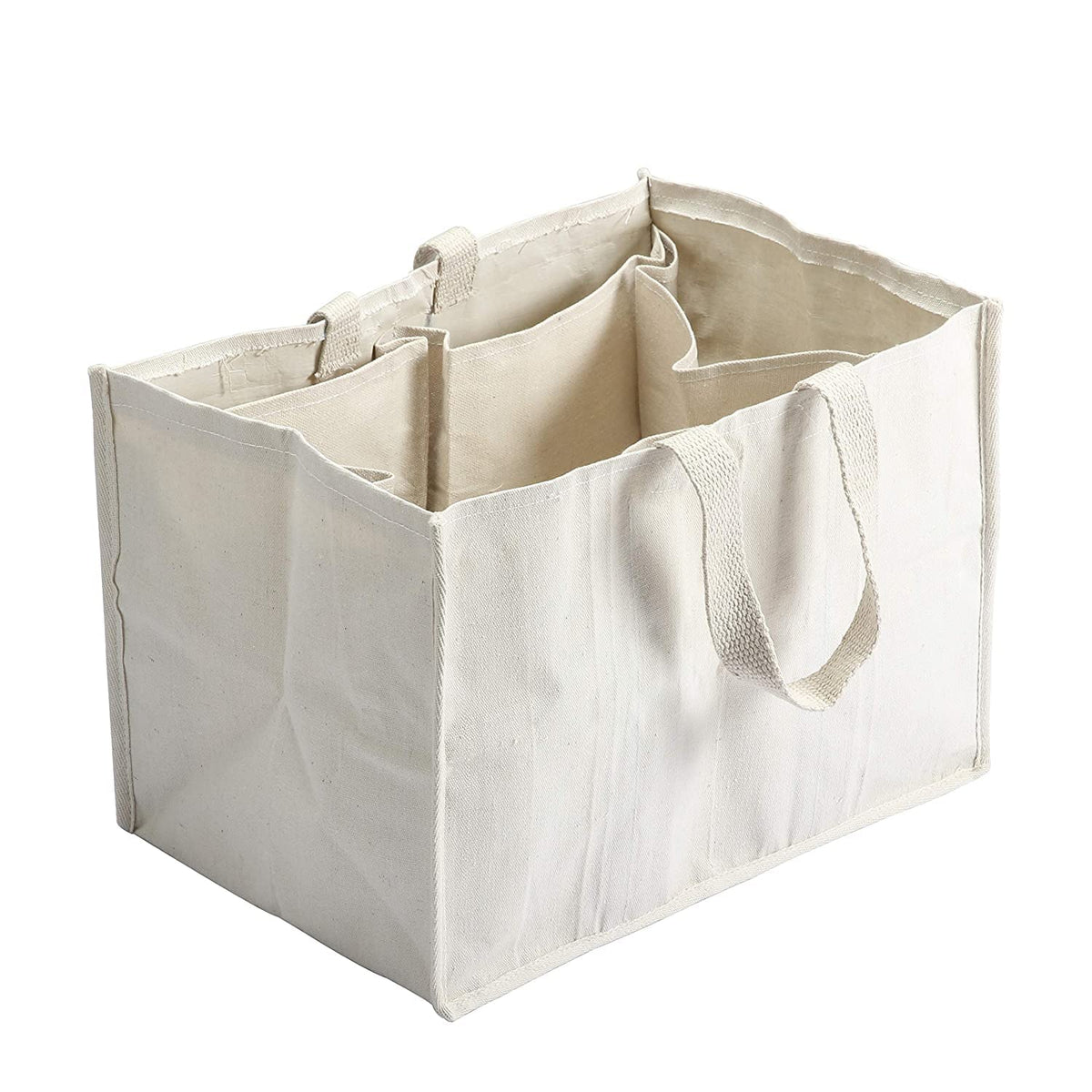 Home Style India Heavy Duty Cotton Canvas Reusable Vegetable Handbag/Grocery/Carry Bag/Shopping Bag With 6 Compartments/Pockets For Organized Storage, White
