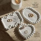 Aesthetic Concrete Trinket Tray Set of 3 – Heart, Zigzag, Oval | Handmade Off-White Jewelry Dish, Vanity Tray, Makeup Organizer | Candle Holder, Key Bowl, Home Decor Accent (Bubble-Collection)