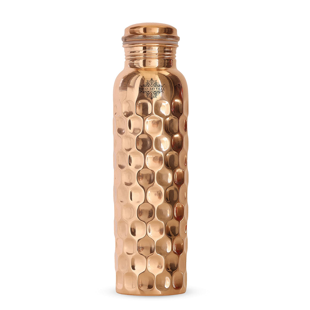 Indian Art Villa Copper Water Bottle – 1000 ML, Mirror Shine Finish, Lacquer Coated Diamond Design, Ayurvedic Pure Copper Bottle for Daily Use, Drinkware, Perfect for Home, Office and Travel, Set of 1