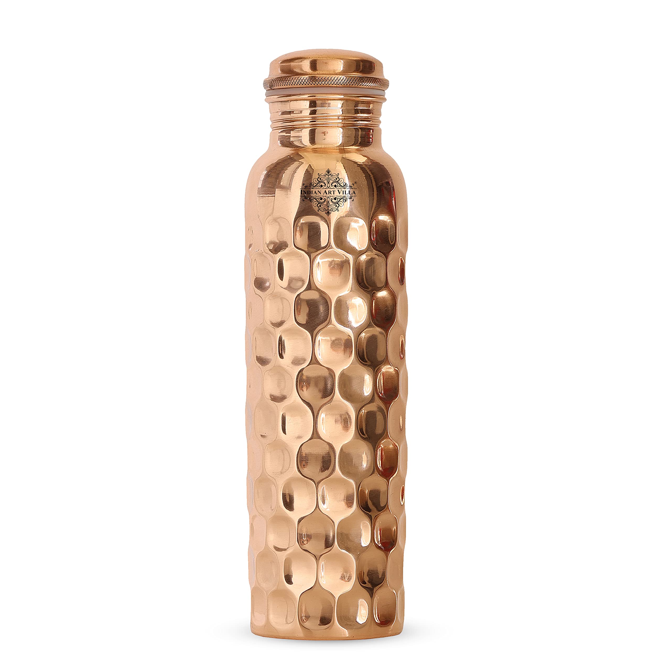 Indian Art Villa Copper Water Bottle – 1000 ML, Mirror Shine Finish, Lacquer Coated Diamond Design, Ayurvedic Pure Copper Bottle for Daily Use, Drinkware, Perfect for Home, Office and Travel, Set of 1