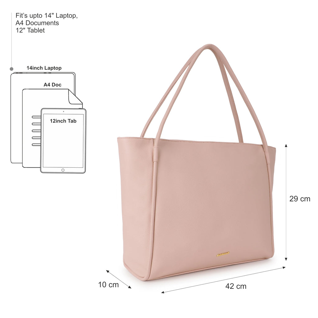Fastrack Trendy Essential Laptop Tote | Faux-Leather Women's Handbags | Laptop Tote For Casual Carry | Laptop Compatible Upto 15,pink