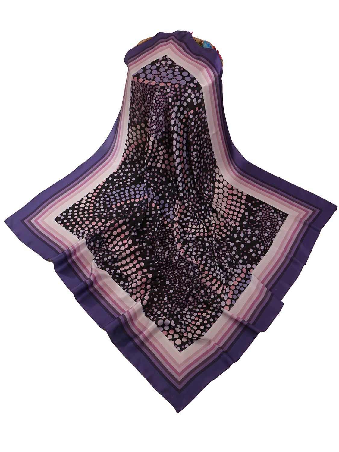 leeza store Women's Silk Scarf For Women, Black & Purple Polka Dot Gradient, Digital Printed, 40X40, Lightweight & Stylish