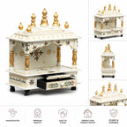 Kamdhenu Art and Craft Wooden Temple for Home and Office Poojaghar - 15 x 8 x 18 White and Red