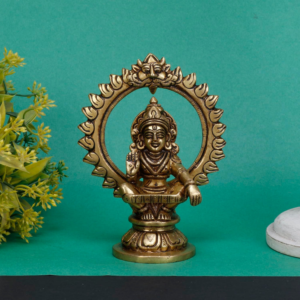 ARTVARKO Brass Lord Ayyappan Ayyappa Sabarimala Swamy Statue Idol Sculpture Blessing for Puja Home Health & Wealth Gold Color 5.25 Inch