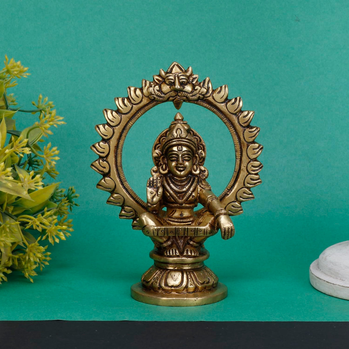 ARTVARKO Brass Lord Ayyappan Ayyappa Sabarimala Swamy Statue Idol Sculpture Blessing for Puja Home Health & Wealth Gold Color 5.25 Inch