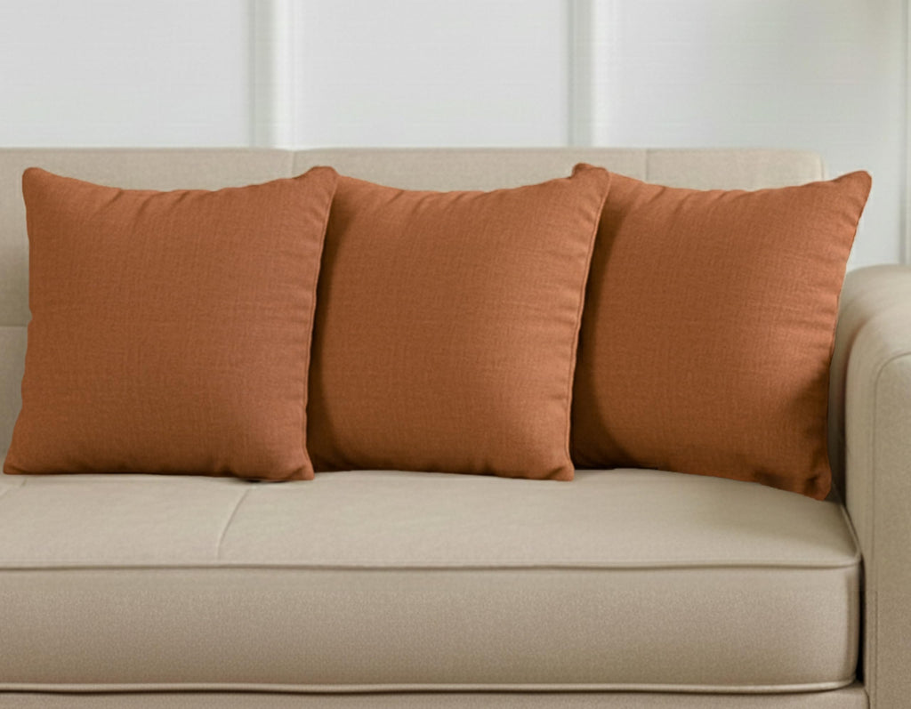 Yellow Weaves Cotton Canvas Decorative Cushion Covers, (16 X 16 Inches), Set of 3, Rust Brown