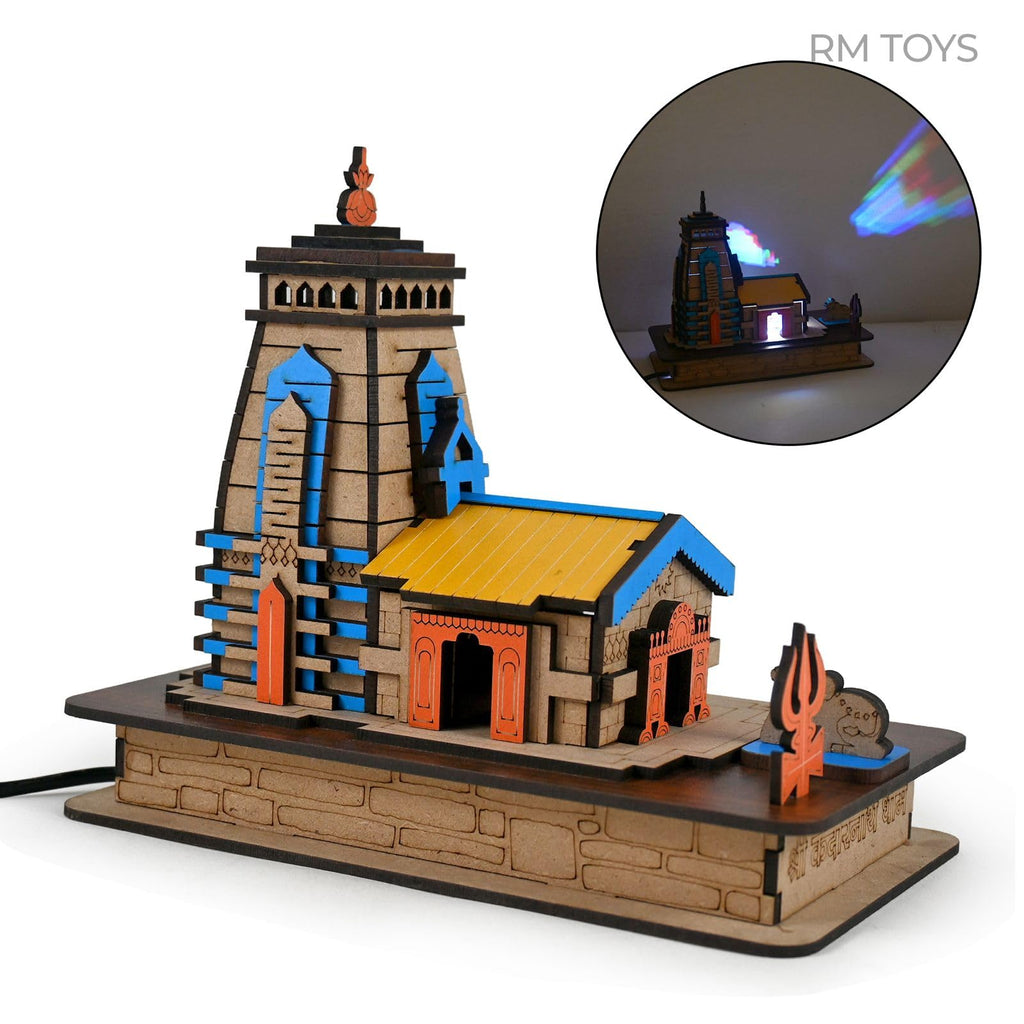 RM Toys Kedarnath Dham Wooden Temple Model for Home Decor | DIY Miniature Mandir Replica | Handmade MDF Craft Architecture Showpiece | 15.5 x 10 x 18 cm, Multicolour