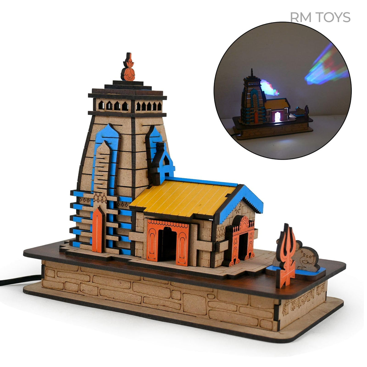 RM Toys Kedarnath Dham Wooden Temple Model for Home Decor | DIY Miniature Mandir Replica | Handmade MDF Craft Architecture Showpiece | 15.5 x 10 x 18 cm, Multicolour
