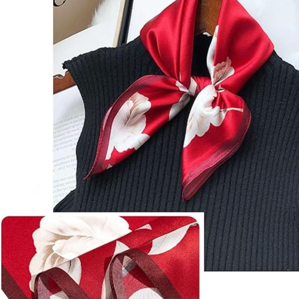 Flavizo Camellia Scarf for Women Stylish, Versatile Silky-Feel Satin Scarf for Women | Oversized Square | Floral-Chic Print | Lightweight | Hair & Neck Scarf | Boho Accessory