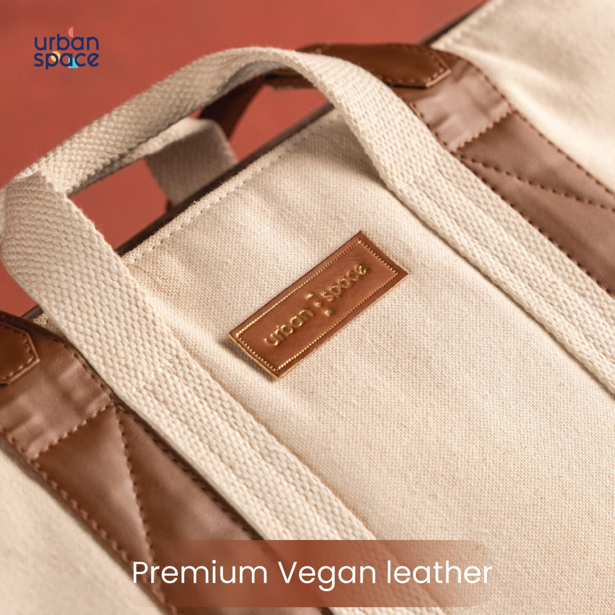 Urban Space Women Tote Bag | Canvas Handbag with Zip closure | Tote Bag for Office | Handcrafted Ladies Shoulder Purse for Office | Laptop bag | Padded Laptop space For Upto 16 - Natural Beige