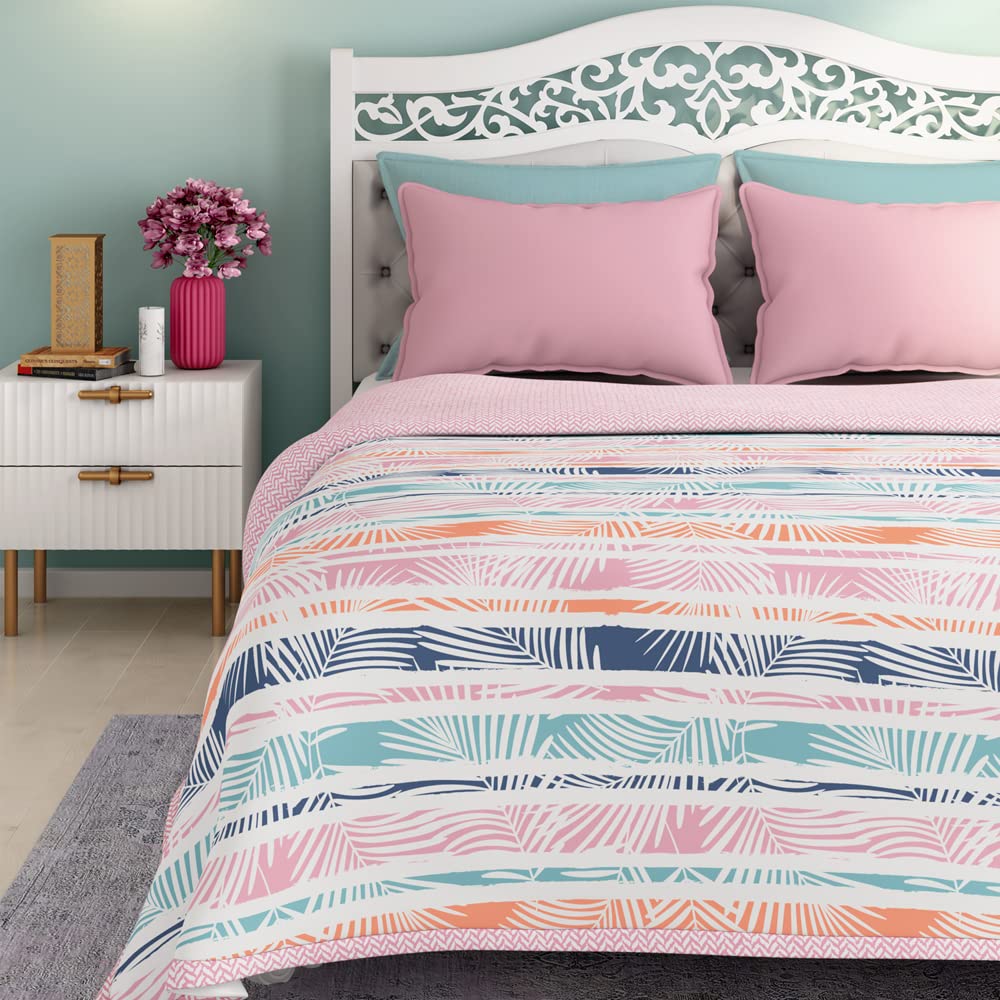 Wakefit Dohar Double Bed | 100% Cotton Blanket for Double Size Bed, Quilt | 110 GSM | Reverisible AC Blanket | 90x82 Inches - Tropica Peach Kafalo
