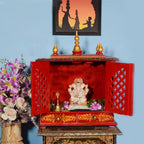 Kamdhenu Art and Craft Wood Home Temple (Blue_9 Inch X 18 Inch X 22 Inch)