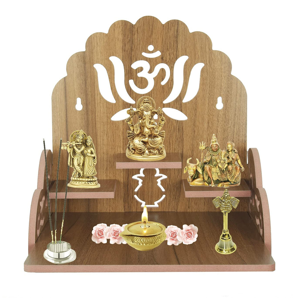 Om Shree Fully Handmade Beautiful Wooden Home and Office Temple/Pooja Mandir(28 x 28 x 26 cm) (Brown 6)