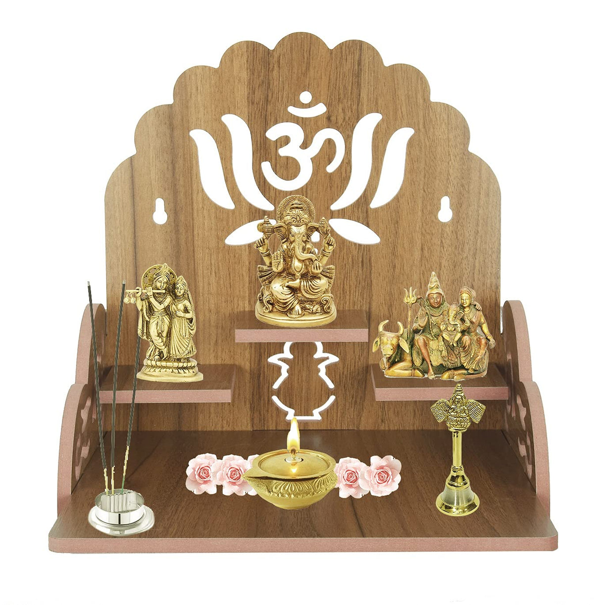 Om Shree Fully Handmade Beautiful Wooden Home and Office Temple/Pooja Mandir(28 x 28 x 26 cm) (Brown 6)