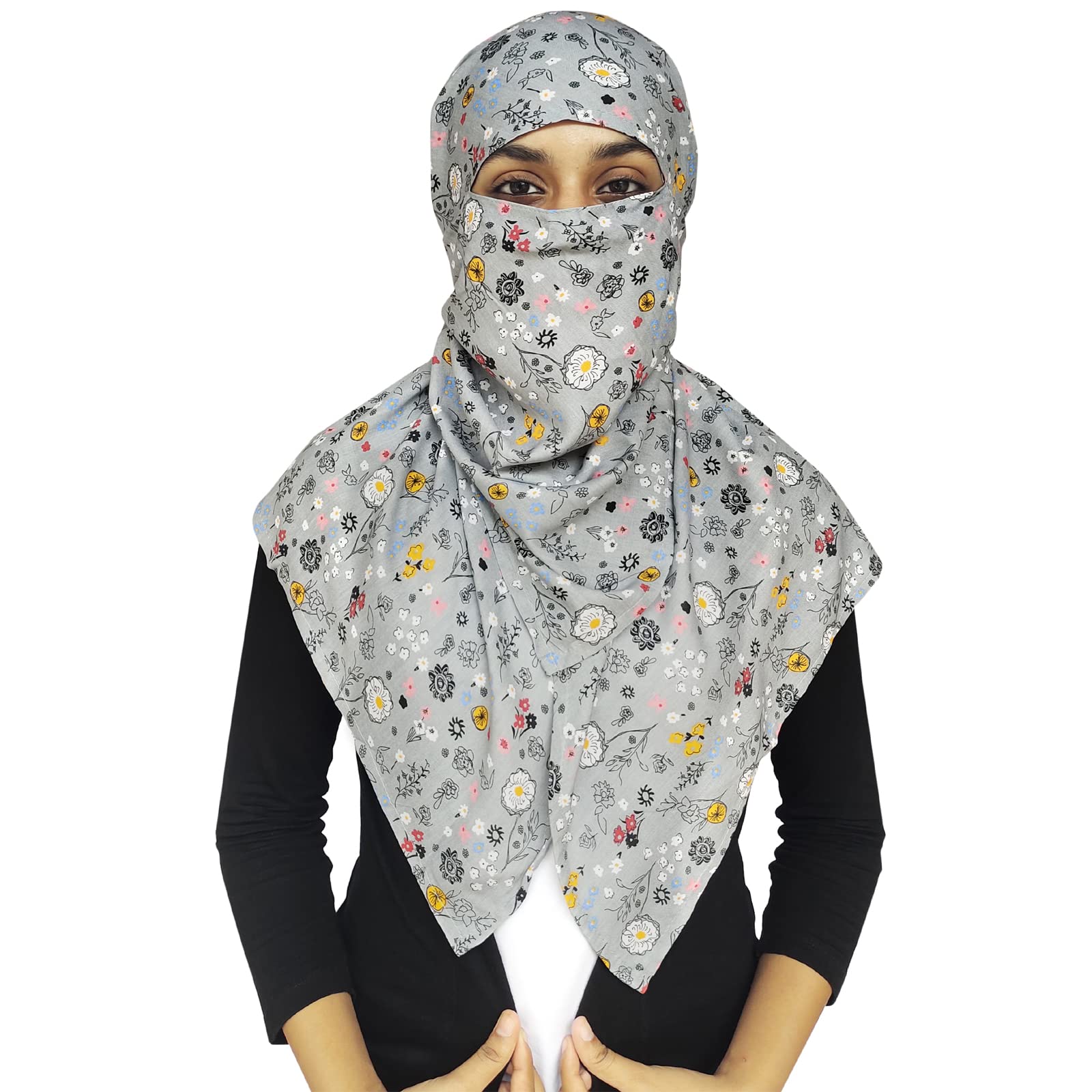 Switchon Rayon Anti Pollution Full Face Scarf UV Sun Rays Protection Scarf For Women - Free Size (Grey Multi) For Female