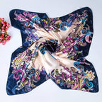 PALAY Silk Feel Scarf for Women Stylish Floral Large Square Royal Blue