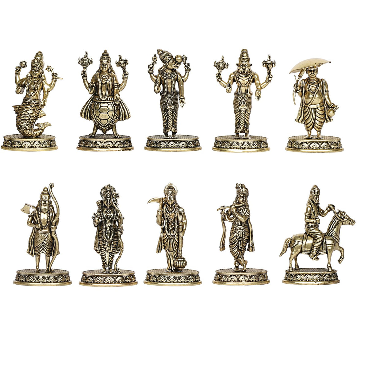 ARTVARKO Fine Brass Dashavtar Lord Vishnu Ten Incarnations Avatar Set Dashavatara Murti Light Weight 2.5 Inch