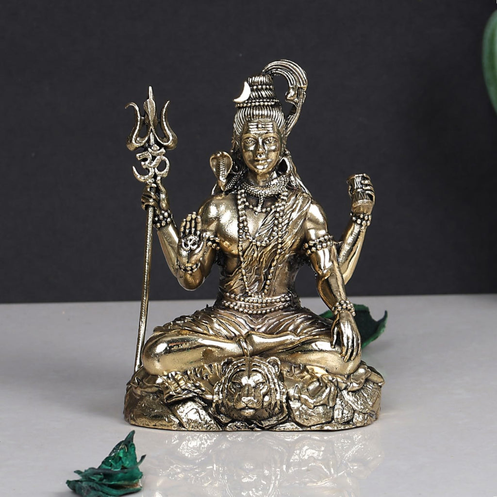 ARTVARKO Brass Lord Shiva Statue God Bholenath Shiv Shankar Idol Showpiece for Pooja Home Office Temple Decor Gift 4 Inch