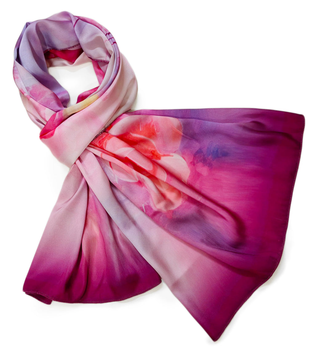 ONE ECHELON Satin Silk Women's Lightweight Long Scarf (Blooming Roses)