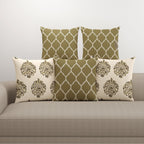 Trance Home Linen Set of 5 Premium 100% Cotton 24x24 inch Cushion Covers Only for Sofa and Diwan | 24 x 24 Cushion Pillow Covers Only – (24x24 inch | 60cmx60cm, Dori & Damask Forest Green) – Set of 5
