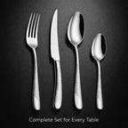 ANH MART Mirror Finish Silver Plated Stainless Steel Flatware Set Copper Silverware Set Rose Gold Spoon Color Cutlery Set [Dinner Fork-Tea Spoon-Salad Spoon-Knife] Set of (Silver DOT, 12)
