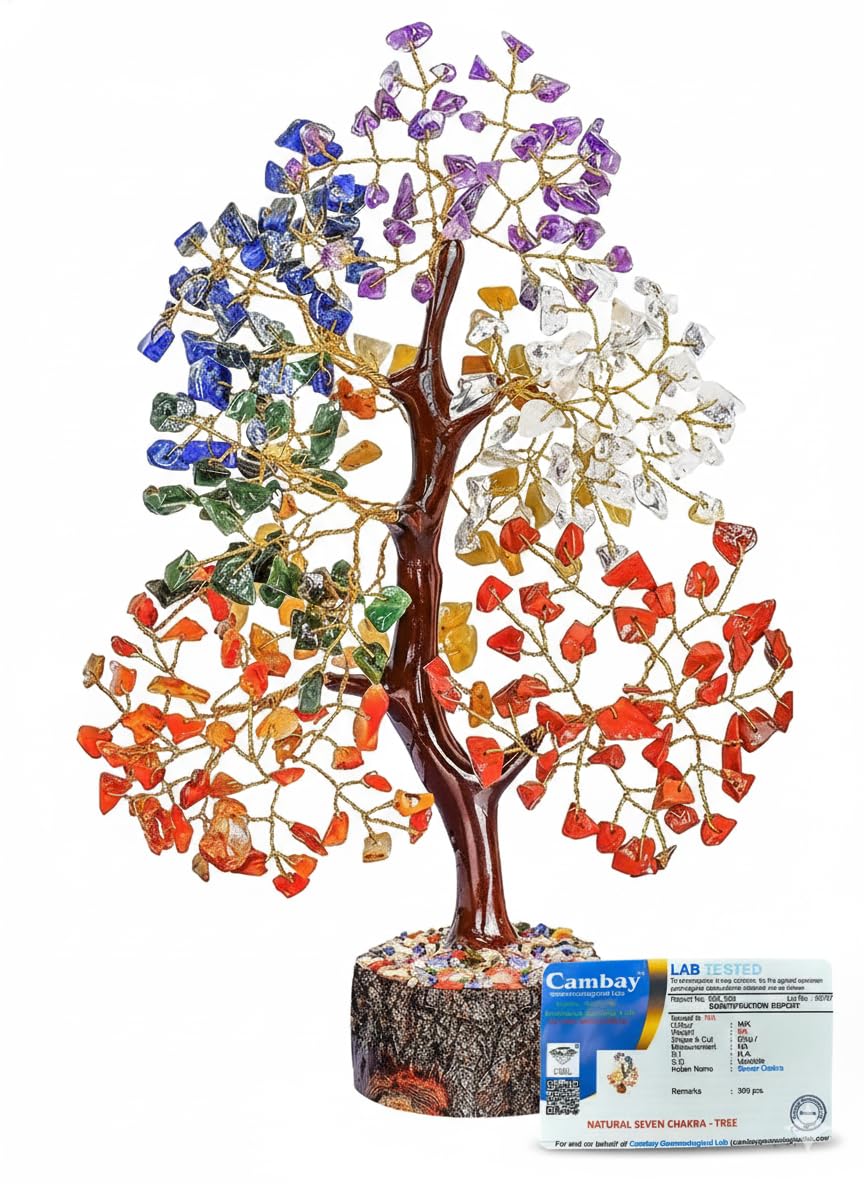 Bins Aura Seven Chakra Tree of Life for Positive Energy | Feng Shui Decor, Fake Bonsai, Crystals and Healing Stones, Money Tree | Room Decor 7 Chakra, Stone, Healing Crystals, Spiritual Gifts