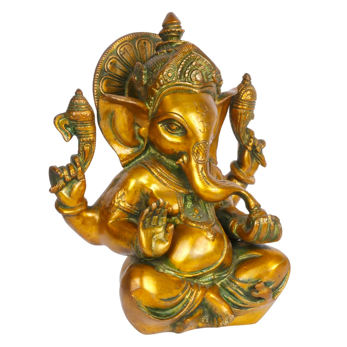 Svarup Brass Sitting Ganesha Idol in Multicolor Height 8 Inch Weight 3 Kg