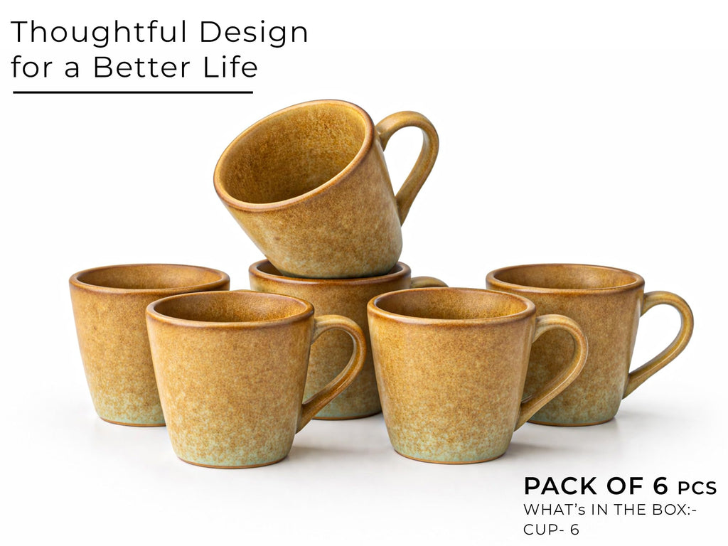 Bodhi House Handcrafted Ceramic Tea Cup Set of 6, 175Ml, Turquoise Copper