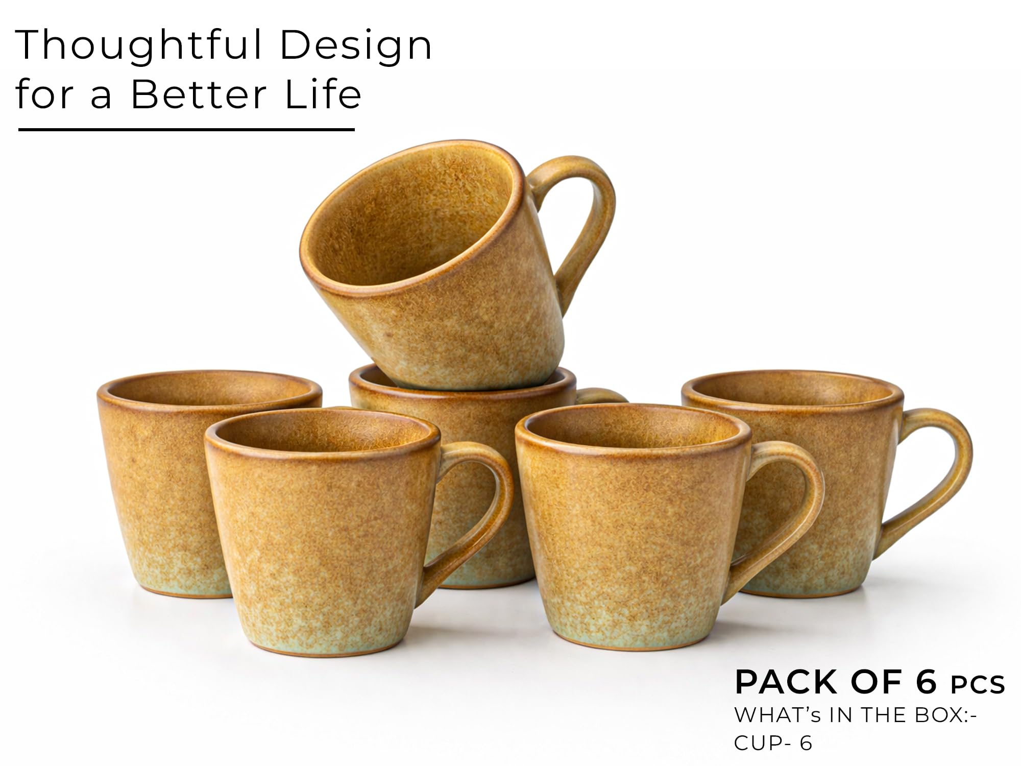 Bodhi House Handcrafted Ceramic Tea Cup Set of 6, 175Ml, Turquoise Copper