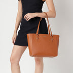 Fastrack CityStride tan Tote | Faux-Leather Women’s Handbag | Saffiano-Textured Tote for 14-Inch Laptop with Dual Compartments